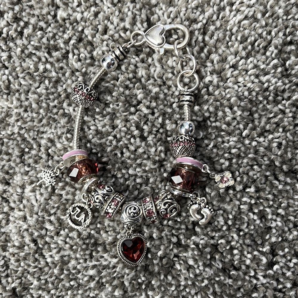 Silver & purple charm bracelet